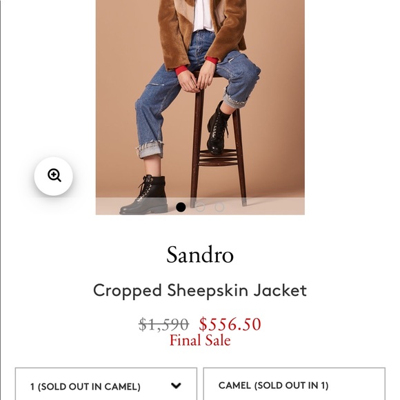 Sandro Cropped Sheepskin Jacket - Picture 2 of 8